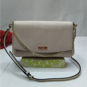 Kate Spade New York Beige Leather Chain Strap Flap Closure Crossbody Bag